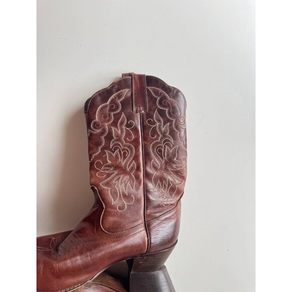 OAK TREE FARMS Dark Brown Embroidered Leather Cowboy Boots, Size 9.5 - Picture 10 of 16